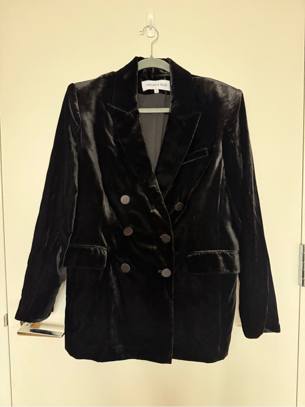 Veronica Beard Black Velvet Double-Breasted Dickey Blazer Jacket